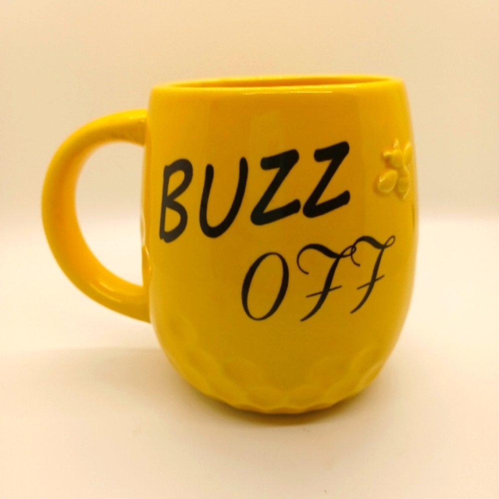 Buzz Off Yellow Stoneware Bee Mug